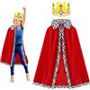 TUONYIS Costume da re per bambini, 2 pezzi, mantello rosso con corona, costume medievale, per Halloween, carnevale, cosplay, 80 cm, rosso