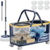 Sarkunpio Mocio e Secchio Lavapavimenti, Set Mop e Secchio con 4 Camere e 4 Ruote, Separazione Acqua Pulita e Sporca, 360° Mocio Rotante con Strizzatore Sistema di Pulizia Pavimenti con 6 Teste di Mop