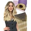 Fshine Extension Capelli Veri Clip 35 cm Extension Clip Capelli Veri Lisci Umani 120 g 7 pcs Castano Chiaro mèches Miele Estensione con Clips Remy Naturali Invisibile Matrimonio Colore 6 27 60