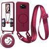 Belzsxy Magnetica Cover con Cordino per Xiaomi Poco X3 NFC/Poco X3/Poco X3 Pro,[Compatibile con MagSafe], Cover in Silicone, Regolabile Cordino Case con Laccio per Il Collo Nylon Catena Collana Tracolla,Rosso