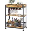 Huhote Carrello da servizio, carrello da cucina, carrello da bar con ruote, carrello per vino con portabottiglie, 3 piani, carrello per bevande per soggiorno, sala da pranzo, cucina, bar, feste,