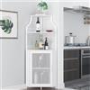 OPULENTHOME Mobiletto angolare per vino con tavolo da lavoro, in legno, con 5 ripiani e 2 supporti in vetro e porta a rete, per cucina, soggiorno, sala da pranzo (152 x 90 x 32 cm, bianco)