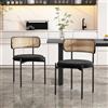 Merax Set di 2 sedie da cucina moderne con schienale in rattan, sedie da pranzo con quattro gambe di supporto in metallo, velluto, nero