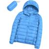 GOBIWM Piumino da donna con cappuccio, ultra leggero, corto, invernale, trapuntato, imbottito, con borsa per il trasporto, Blu 2, L