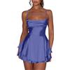 JWNYJFB Abito da donna estivo sexy in raso senza schienale con collo ad anello incrociato spalline sottili tinta unita mini abiti corti, Blu, L