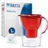 BRITA Caraffa filtrante Marella rossa (2,4l) incl 1 cartuccia filtro acqua rubinetto MAXTRA PRO All-in-1 riduce PFAS,calcare, cloro, alcune impurità e metalli indicatore temporale, eco-imballaggio