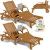 Juskys Set 2 lettini prendisole SunScape in legno di acacia naturale con tavolino regolabile poggiagambe schienale reclinabile pieghevole con ruote 196 x 72,5 x 30 cm