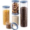 Amig - Set di 5 Barattoli Ermetici in Vetro - 450ml, 2x1000ml, 1500ml, 2000ml - Contenitori da Cucina per Alimenti Secchi - Sistema Modulare e Impilabile - Organizza pasta, riso - Mod. ORU