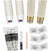 SWEEPING kit caffe bicchierini palettine e zucchero 600 Bicchierini Caffè + 600 Palette + 600 bustine zucchero - Bicchieri 65 ml in Carta e Palettine Usa e Getta Riciclabile,Due Colori (Bianco+Oro)