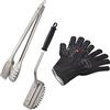 RÖSLE set per grigliate di alta qualità composto da 3 pezzi, con guanti di alta qualità, pinza per barbecue e spazzola per la pulizia SlideX, acciaio inox 18/10