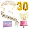 YAAVAAW Decorazioni dorate per 30° compleanno, 30° compleanno, set di nastri e tiara, nastro per feste, corona, decorazione per torta di compleanno, numero 30, palloncini in pellicola, candele, regali di