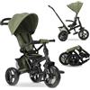 Deryan Explorer Triciclo da 9 Mesi fino a 25 kg - Triciclo per Bambini con Maniglione di Spinta - Sedile Girevole - Tettuccio Estensibile con Protezione Solare - Verde