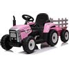 FINOOS Trattore elettrico per bambini, 12 V, con pala e rimorchio rimovibile, veicolo elettrico per bambini, con luce a LED, musica e clacson, telecomando da 2,4 G, 2-5 km/h (rosa)
