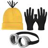 YAPKOLV 3 Pezzi Costumi di Halloween per Adulti e Bambini, Occhiali Steampunk con Occhi, Berretto Giallo, Guanti Neri Set, Accessori per Halloween per Carnevale e Feste Cosplay (Giallo, Nero)