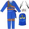 Delanhon Set costume da guerriero ninja per bambini, blu, verde, rosso, oro, con accessori per maschera (blu, 140)