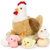 MorisMos Peluche a forma di gallina, 36 cm, con pulcini coccolosi all'interno, peluche a forma di gallina che giace a uova, peluche Kawaii soffice, regalo per bambini, decorazione di compleanno