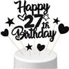 Conruich Decorazione per Torta di Compleanno 27 anni Uomo Donna, Cake Topper Happy 27th Birthday Nero, Torta Torta Stella Cuore Nero per Decorazione Festa 27 anni Compleanno Donna Uomo