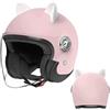 NIKANXIA Casco moto Jet 3/4 retrò omologato ECE DOT, con orecchie di gatto rosa e visiera parasole, mezzo casco unisex for bambini adolescenti adulti(A)