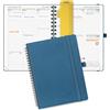 POPRUN Agenda Settimanale 2026 2027 Spirale 22 x 16,5 cm, Weekly Planner 17 Mesi da Ago.2026 a Dic.2027, Righello in Plastica, Copertina Morbida in Pelle Vegana e Carta Spessa da 80 GSM, Blu Notte
