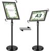 MIGUBIGU A3 Espositore per Poster da Terra 420 x 297 mm di Alluminio Altezza Regolabile 70-120 cm, Supporto Informativo, Leggio Porta Menù, Espositore Orizzontale e Verticale Impermeabile