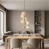 B·LED BARCELONA LED BARCELONA LED Lampada a Sospensione ROMEE 6xG9 Metallo Oro/Rame con Sfere in Vetro Ambra, Cavo Nero, Stile Japandi Nordico Minimalista, Lampadario per Salotto Sala da Pranzo Camera Cucina