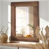 HLFMVWE Specchio in legno, rettangolare, incorniciato, rustico, vintage, decorazione fattoria, specchio, camera da letto, bagno, per toletta, ingresso, grande, marrone, 40 x 50 cm