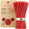 Danilovo Candele in cera d'api 50 pezzi (Rosso) - Candele ortodosse preghiera, rituali, decorazione tavola - Senza fuliggine, senza gocce, stoppino cotone (Altezza 16 cm)