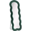 Baroni Home Specchio da Terra, Specchio con Cornice Ondulata Imbottita e Rivestimento in Velluto, Soggiorno, Camera da Letto, Corridoio, 160 x 60 Verde Scuro