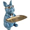 Jannlimt Statua Bulldog Vassoio, Statua Bulldog Ingresso Corridoio Svuotamento Tasca Scultura in Resina Statua Decorativa Bulldog Francese,Blue