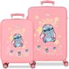 Disney Stitch You & Me Rosa Set di Bagagli 46x65x23 cm Rigido ABS Chiusura a Combinazione Laterale 91L 5.6kg 4 Doppie Ruote Bagaglio a Mano