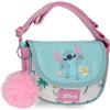 Disney Joumma Disney Stitch Little Destruction Borsa a Tracolla with Lapel Verde Turchese 16x14x5 cm PVC