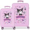Kuromi Sanrio Kuromi Retro Pop Set di Bagagli Viola 46x65x23 cm Rigido ABS Lucchetto a Combinazione Laterale 91L 5.6kg 4 Doppie Ruote Bagaglio a Mano