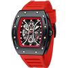 MF MINI FOCUS Orologio da polso alla moda, con quadrante grande, luminoso, impermeabile, sportivo, analogico, al quarzo, da uomo, cinturino in silicone, Rosso, giapponese