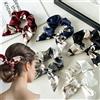 Shangxiu Elastico per capelli Scrunchie con fiocco, in seta satinata, per capelli e coda di cavallo, fascia elastica in velluto, sciarpa di seta, orecchie di coniglio, forma per donne (stile A, 1 pezzo