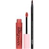NYX Professional Makeup Lip Lingerie XXL Rossetto Liquido Matte 07 Warm Up No Transfer Formula Vegana Flacone da 4ml + Pennello Labbra Pro Brush Lip con Punta Sottile - Set da 2