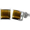 CELCIA JEWELRY Solid 925 Sterling Silver Stud Earrings for Women, Square Gemstone Unique Handcrafted Prong Setting Designer Earrings ('Tiger Eye)