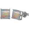 CELCIA JEWELRY Solid 925 Sterling Silver Stud Earrings for Women, Square Gemstone Unique Handcrafted Prong Setting Designer Earrings ('Opal)