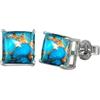 CELCIA JEWELRY Solid 925 Sterling Silver Stud Earrings for Women, Square Gemstone Unique Handcrafted Prong Setting Designer Earrings ('Blue Copper Turquoise)