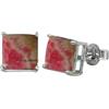 CELCIA JEWELRY Solid 925 Sterling Silver Stud Earrings for Women, Square Gemstone Unique Handcrafted Prong Setting Designer Earrings ('Rhodochrosite)