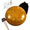Surwin Rain Drum, Steel Tongue Drum 6 Pollici 8 Note, Portatile Handpan Chakra Drum Rain Pioggia Drum per Meditazione Yoga Sound Healing (Giallo Dorato)