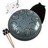 Surwin Rain Drum, Steel Tongue Drum 6 Pollici 8 Note, Portatile Handpan Chakra Drum Rain Pioggia Drum per Meditazione Yoga Sound Healing (Blu Grigio)