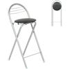 GOKHOMX Sgabello da bar pieghevole portatile con schienale, sedia da bar pieghevole con seduta in similpelle per cucina, balcone, esterno, altezza seduta 61 cm, ecopelle nero e argento