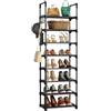 Qurxuanwe Scarpiera a 10 Ripiani con 5 Ganci, Scaffale Salvaspazio Slim per 20-25 Paia, Portascarpe Alto Verticale in Metallo, Organizer Scarpe Stretto per Ingresso, Soggiorno, Corridoio, Camera da Letto (Nero)