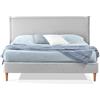 EVERGREENWEB MATERASSI & BEDS EVERGREENWEB Letto Matrimoniale Francese in doghe in legno con Testata e rivestimento in tessuto Grigio Chiaro | facile da montare |Adatto per materasso cm 140x200 | Letto di Design |Mod. Parigi