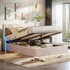 OLIVIBED Letto Imbottito Matrimoniale 160 x 200 cm, Moderno Letto Contenitore con Testiera e Contenitore, Struttura Letto Matrimoniale per camere da letto e camere per gli ospiti, Beige, Materasso non incluso