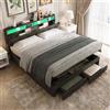 BRILVERDE Letto imbottito 180x200 con Contenitore, letto matrimoniale con luce LED, letto funzionale con testiera, struttura letto con rete a doghe, Lino (Grigio, 180 x 200 cm)