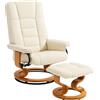 HOMCOM Poltrona relax reclinabile con poggiapiedi, poltrona Relax da salotto girevole, telaio in legno rivestito sintetico 76 x 85 x 104 cm, color crema