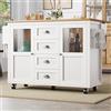 Rosebibi Armadio da cucina, armadio a buffet, 120 x 73 (45) x 93 cm, carrello da cucina estraibile con ruote, porta asciugamani, portaspezie, ripiani regolabili, due porte, quattro cassetti (bianco)