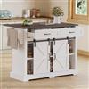 MURUL Isola da cucina in stile fienile, bianco, 120 x 45 (70) x 91 cm, con piano di lavoro pieghevole, ruote, 2 ante scorrevoli e 2 cassetti, carrello da cucina e armadietto
