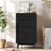 WOBOPCG Cassettiera a 4 cassetti, armadio con cassetti in legno, mobile a cassetti, credenza bassa, mobile con cassetti in rattan, cassettiera per camera da letto, comodino, credenza (nero, 4 cassetti